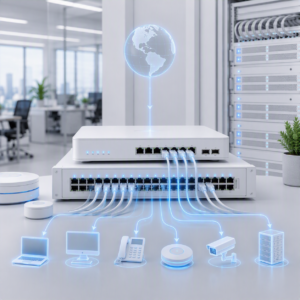 Netwerkdiagram van internetverbinding en routing