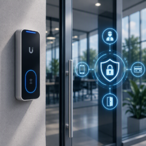 UniFi Access badge-lezer bij entree